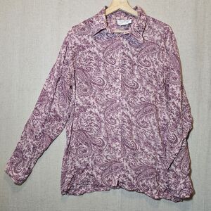 Silk Club Collection Women's Button Front Pink W/ Magenta Paisley 100% Silk XL